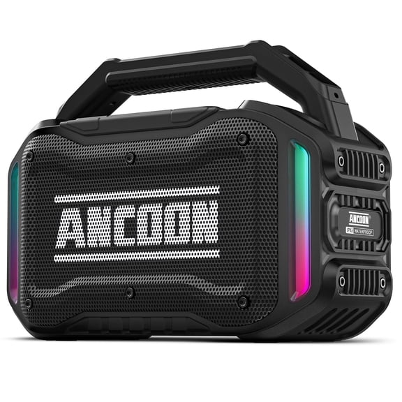 ANCOON Speakers Bluetooth Wireless: 80W(Peak) Loud Speaker with Bass, 20H Playtime, IPX6 Waterproof, Large Jobsite Speakers for Work, Outdoor, Workshop, Garage, Portable Speaker with TWS (Black)