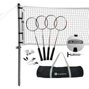 Pro Volleyball and Badminton Set with Adjustable Height Steel Poles by MD Sports