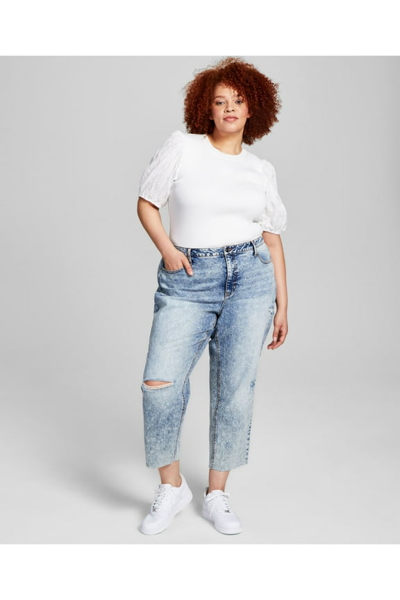 Womens Blue Pocketed Distressed Button Closure Raw Hem Slim Acid Wash High Waist Jeans Plus 16W