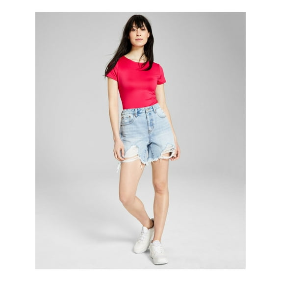 AND NOW THIS Womens Blue Pocketed Distressed Zippered Button Closure Boyfriend Shorts 27