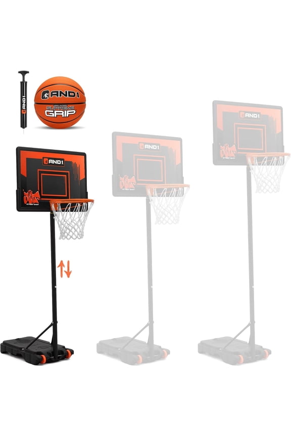 32" Youth Basketball Hoop & Basketball Bundle - Adjustable Portable Outdoor Hoop, 5-7 ft Adjustable Height
