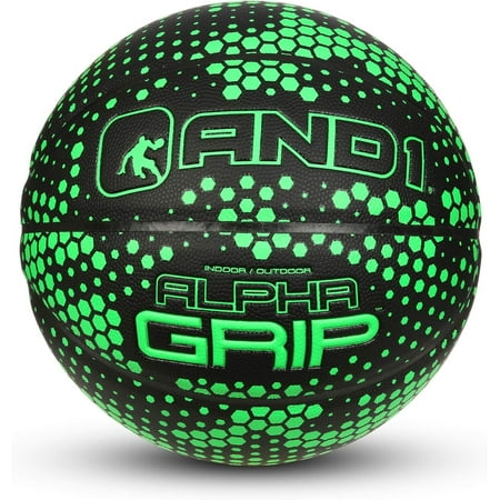 AND1 Alpha Grip Composite Basketball: Game Ready Office Regulation Size 7 (29.5") Made for Indoor/Outdoor, Black/Neon Green