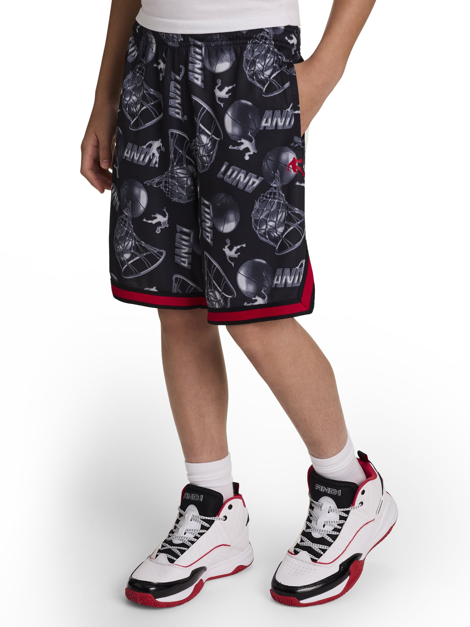 AND1 Boy's Athletic Platinum Short, 7" Inseam, Sizes 4-18
