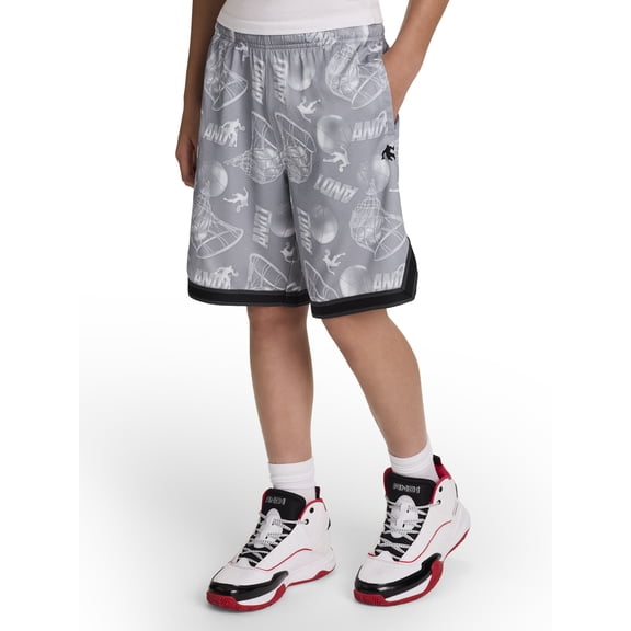 AND1 Boy's Athletic Platinum Short, 7" Inseam, Sizes 4-18