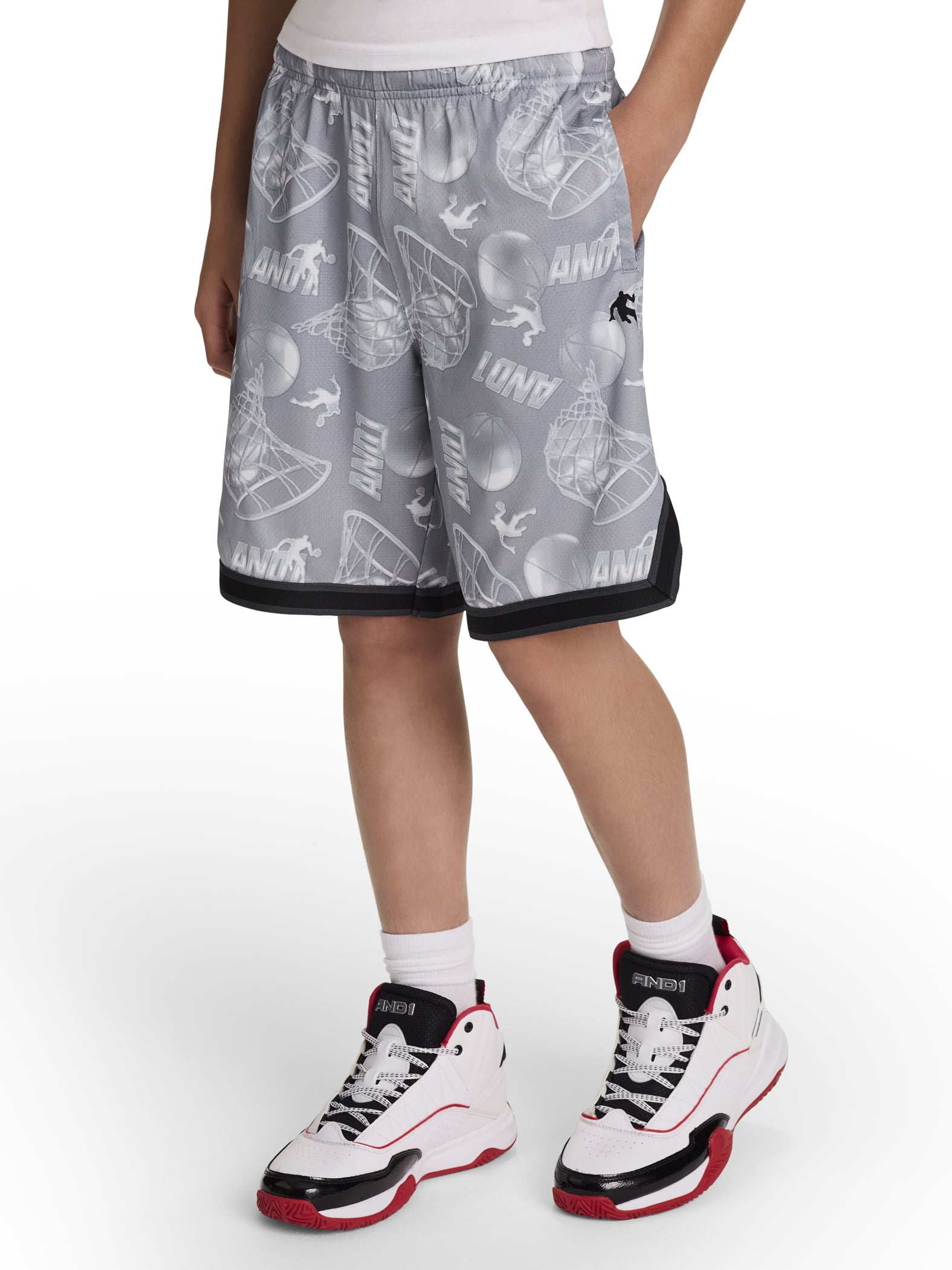 AND1 Boy's Athletic Platinum Short, 7" Inseam, Sizes 4-18