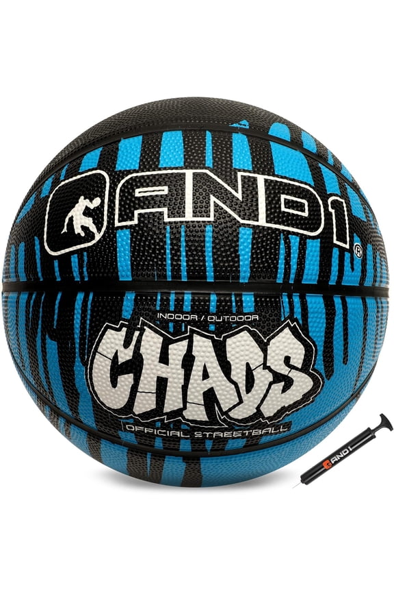 Chaos Drip Rubber Basketball, Size 7 (29.5"), Indoor/Outdoor, Deep Channel Construction, Vibrant Colors, Includes Hand Pump