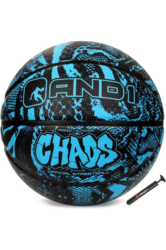 Chaos Graffiti Rubber Basketball, Size 7 (29.5"), Indoor/Outdoor, Deep Channel Construction, Vibrant Colors, Includes Hand Pump