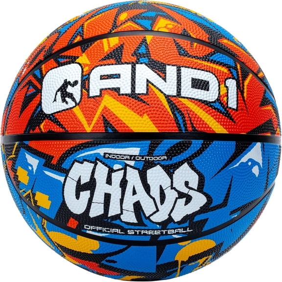 AND1 Chaos Rubber Basketball: Official Regulation Size 7 (29.5") Deep Channel Construction, Made for Indoor/Outdoor Use