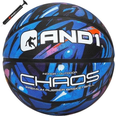 AND1 Chaos Basketball: Size 7 (29.5") Rubber, Deep Channel, Made for Indoor Outdoor Basketball Games, Pump Included
