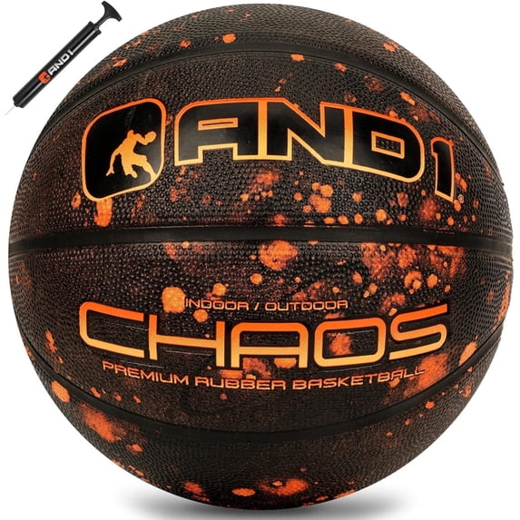 AND1 Chaos Basketball: Size 7 (29.5") Rubber, Deep Channel, Made for Indoor Outdoor Basketball Games, Pump Included