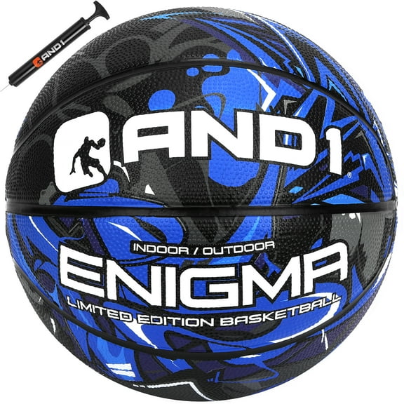 AND1 Enigma Youth Rubber Basketball: Size 5 (27.5") for Indoor/Outdoor, Deep Channel Construction, Includes 10-Inch Pump