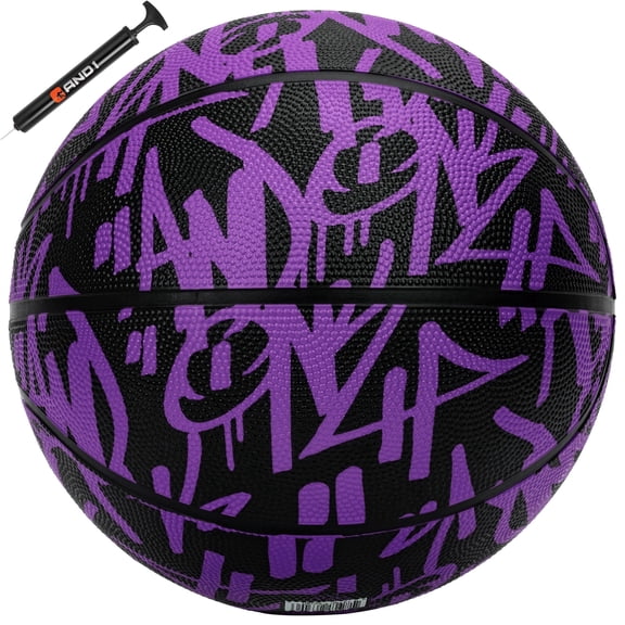 AND1 Fantom Classic Graffiti Rubber Basketball, Size 7 (29.5"), Indoor/Outdoor, Deep Channel Construction, Includes Hand Pump