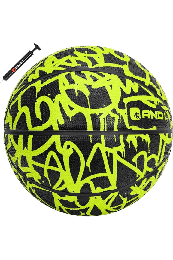 Fantom Classic Graffiti Rubber Basketball, Size 7 (29.5"), Indoor/Outdoor, Deep Channel Construction, Includes Hand Pump