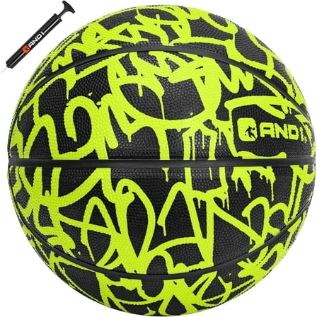 AND1 Fantom Graffiti Rubber Basketball, Size 7 (29.5"), Deep Channel Construction, Indoor/Outdoor Use