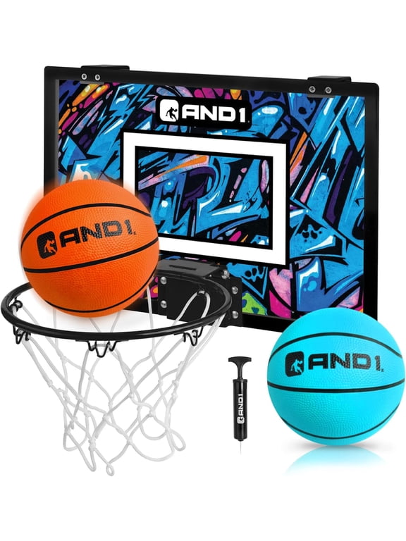 Over the Door Mini Basketball Hoop Set, 18"x12" Shatterproof Backboard, 2 Mini Balls & Hand Pump, No Tools Indoor Use