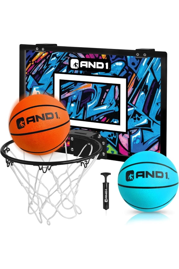 Over the Door Mini Basketball Hoop Set, 18"x12" Shatterproof Backboard, 2 Mini Balls & Hand Pump, No Tools Indoor Use