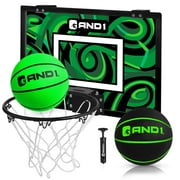 AND1 Over the Door Mini Basketball Hoop, 18"x12" Shatterproof Backboard, Indoor Basketball for Kids and Adults