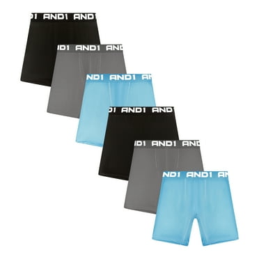 AND1 Men’s Underwear Breathe Performance Mid Length Boxer Briefs, 6 Pack