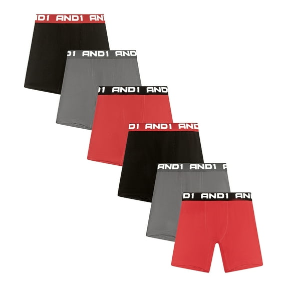 AND1 Men’s Underwear Breathe Performance Regular Leg Boxer Briefs, 6 Pack