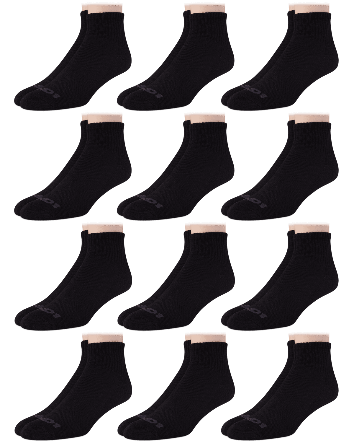 AND1 Men's Cushion Quarter Sock, 12 Pack