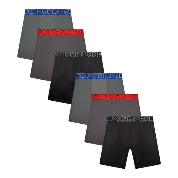 AND1 Men’s Underwear Flex Mid Length Boxer Briefs, 6 Pack