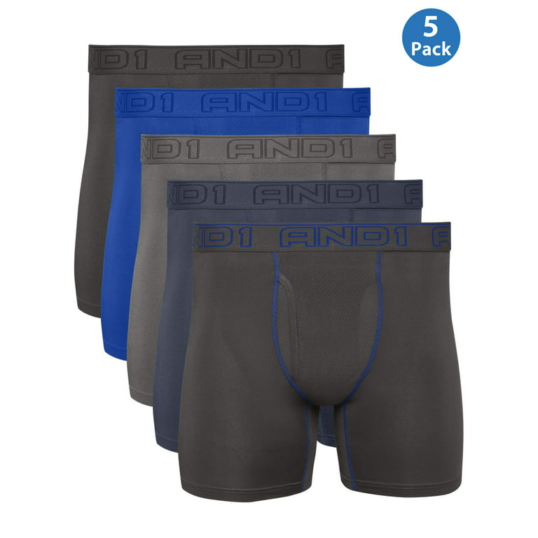 AND1 Men's Long Leg Performance Boxer Brief, 5 Pack 