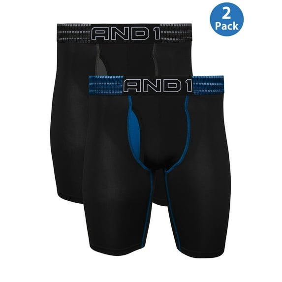 AND1 Men's Longer Length Performance Boxer Briefs, 2 Pack