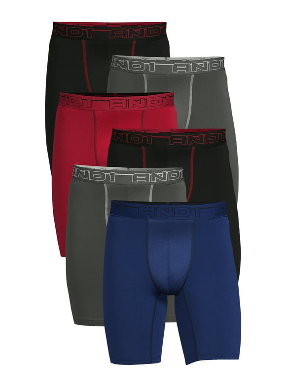 AND1 Men's Underwear Pro Platinum Boxer Briefs, 6 Pack, 9"