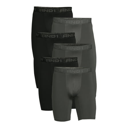 AND1 Men's Underwear Pro Platinum Boxer Briefs, 6 Pack, 9"