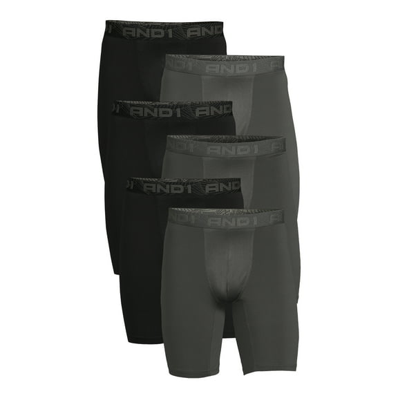 AND1 Men's Underwear Pro Platinum Boxer Briefs, 6 Pack, 9"