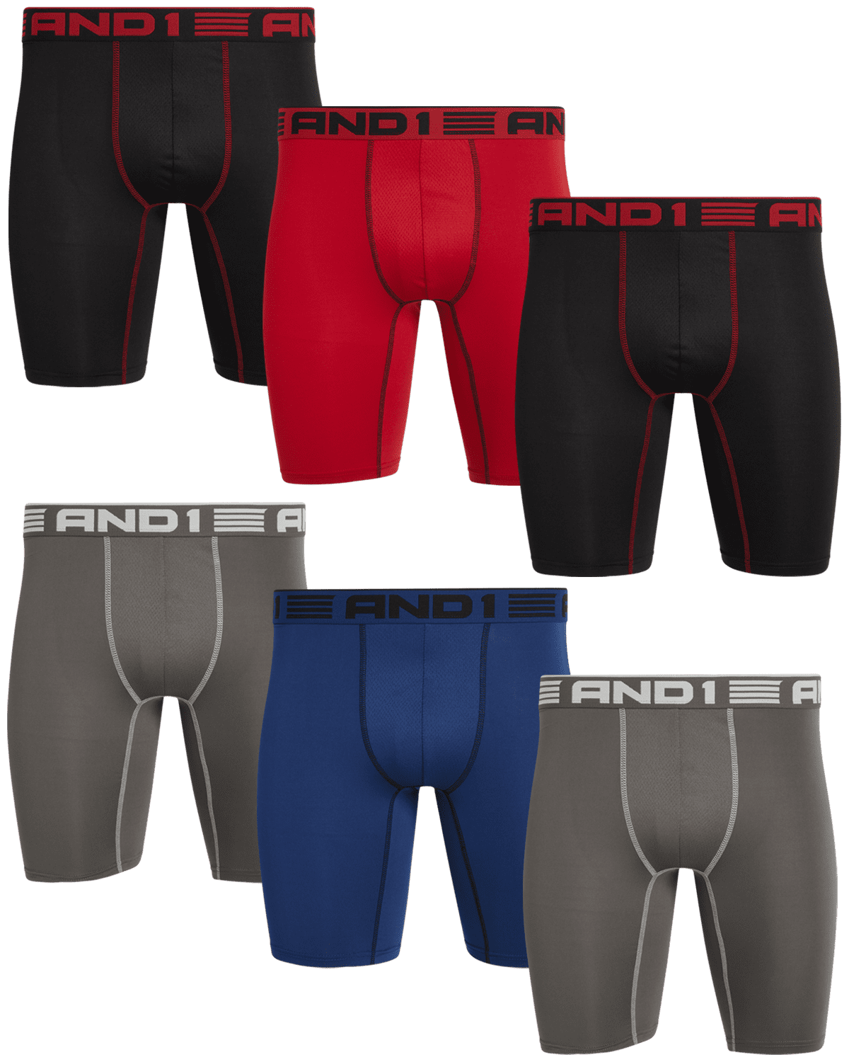 AND1 Men's Underwear Pro Platinum Long Leg Boxer Briefs, 6 Pack, 9 -  Walmart.com