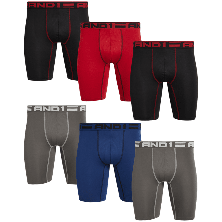 AND1 Men's Underwear – 5 Pack Long Leg Performance Compression Boxer Briefs  (S-3XL)