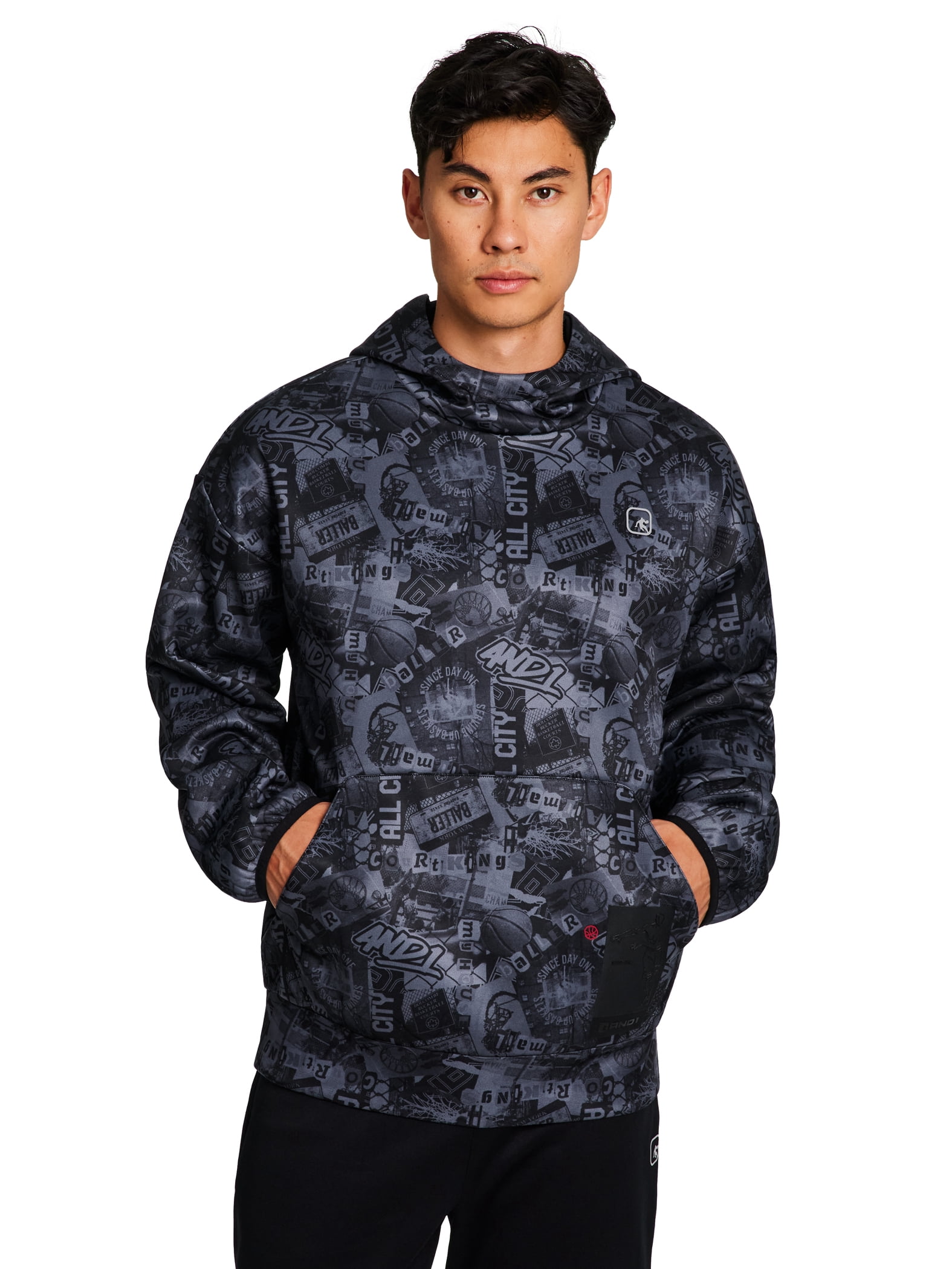 AND1 Men's and Big Men's Ultimate Print Pullover Hoodie, up to Size 3XL