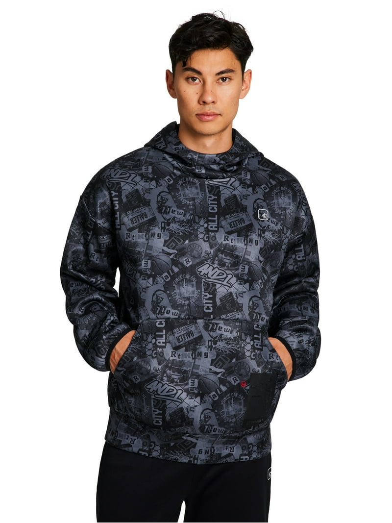 AND1 Men's and Big Men's Ultimate Print Pullover Hoodie, up to