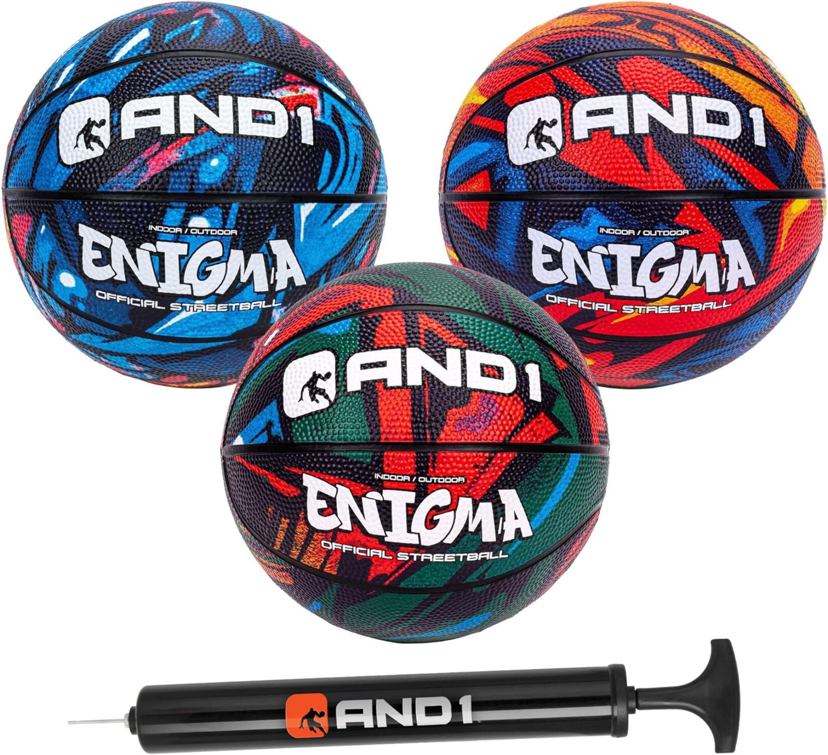 AND1 Mini Basketball 3-Pack - Size 3 (7 Inch) Easy to Grip, Youth Size, Deflated with Pump Included
