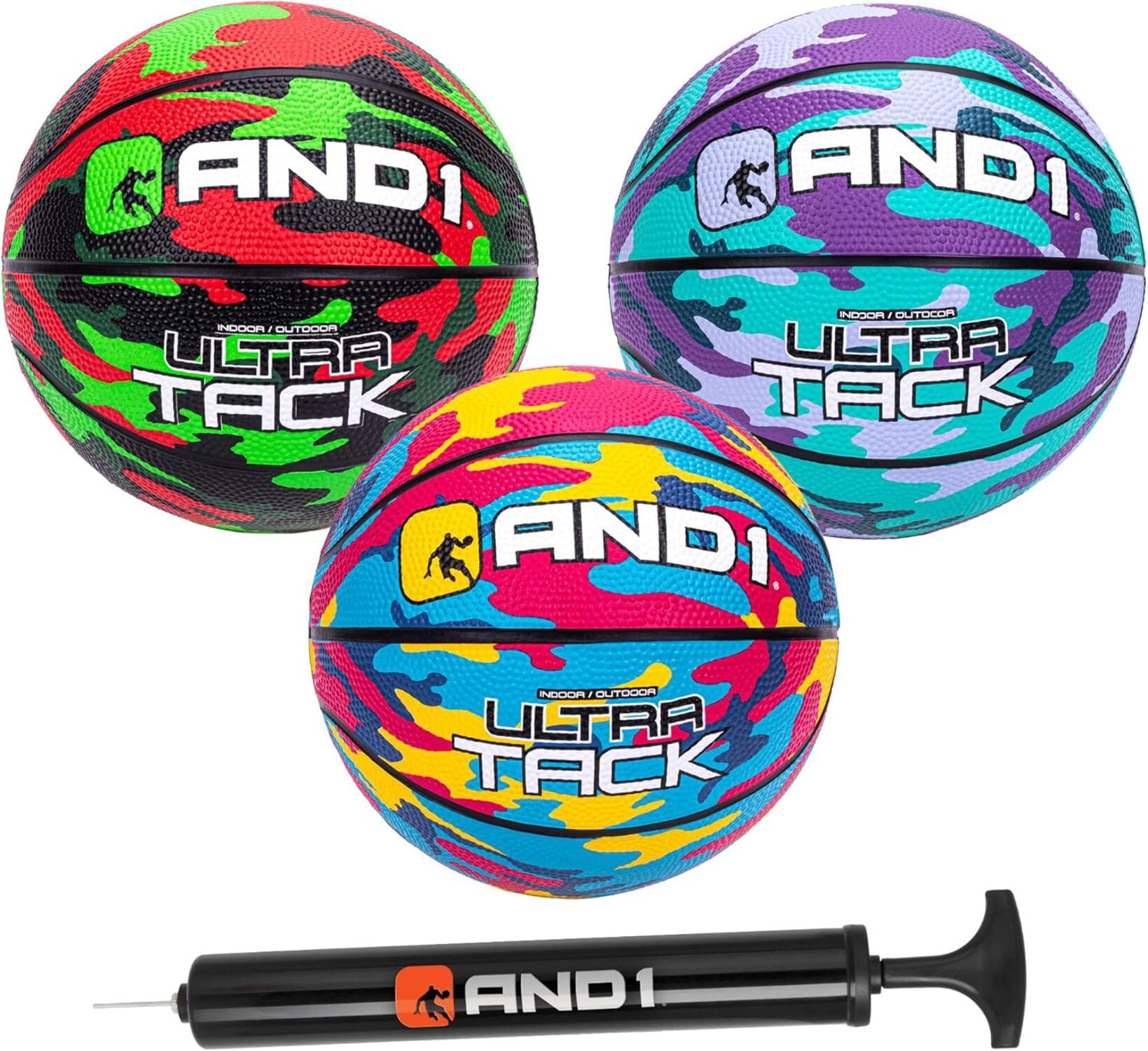 AND1 Mini Basketball 3-Pack - Size 3 (7 Inch) Easy to Grip, Youth Size, Deflated with Pump Included