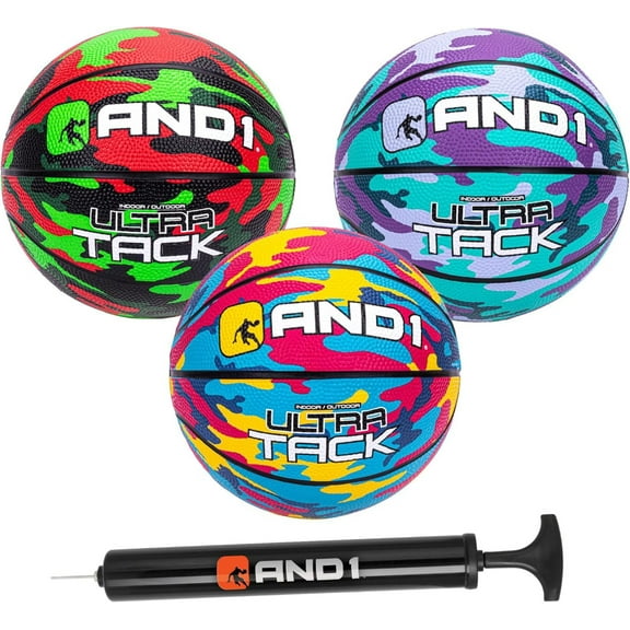 AND1 Mini Basketball 3-Pack - Size 3 (7 Inch) Easy to Grip, Youth Size, Deflated with Pump Included