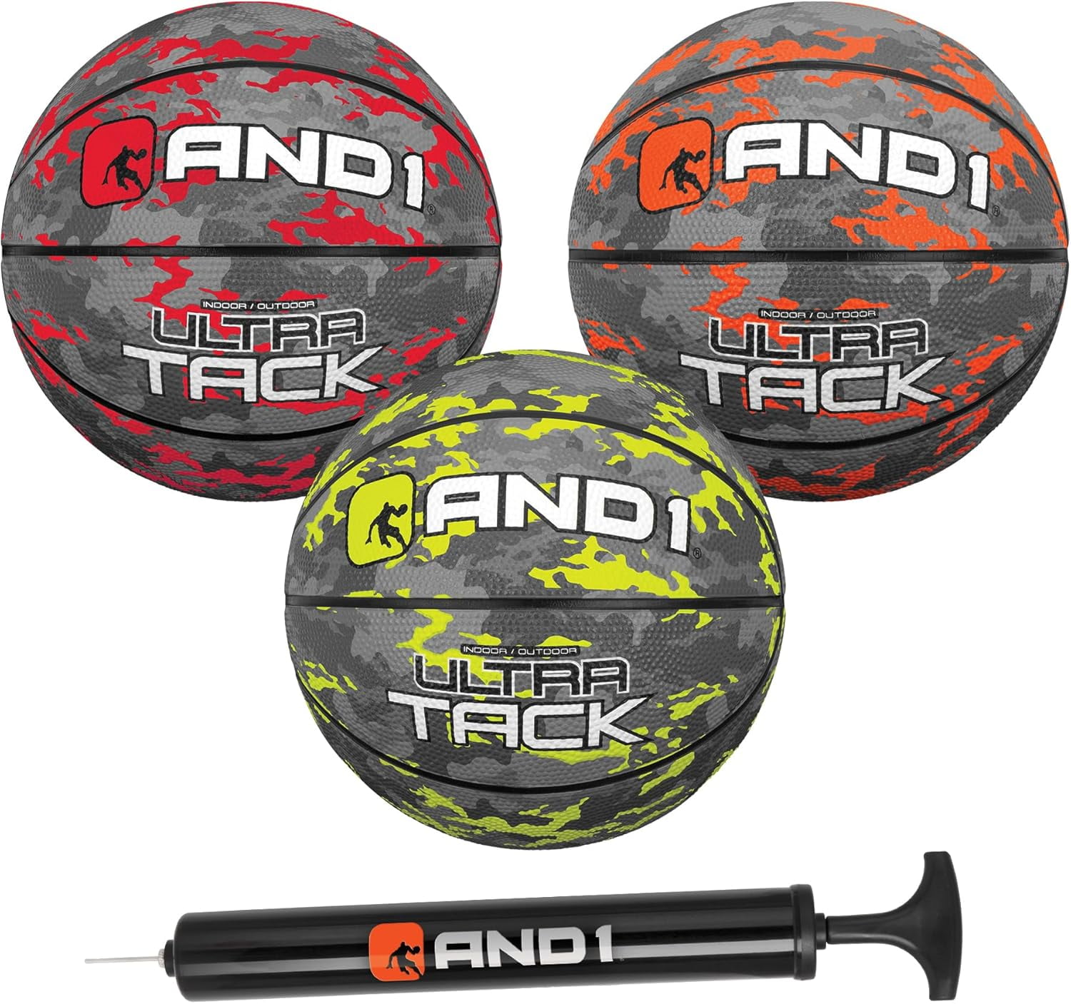 AND1 Mini Basketball 3-Pack - Size 3 (7 Inch) Easy to Grip, Youth Size, Deflated with Pump Included
