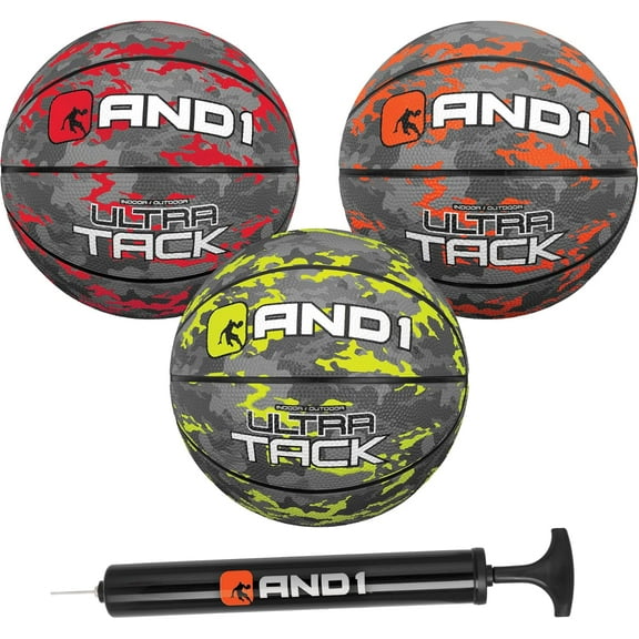 AND1 Mini Basketball 3-Pack - Size 3 (7 Inch) Easy to Grip, Youth Size, Deflated with Pump Included