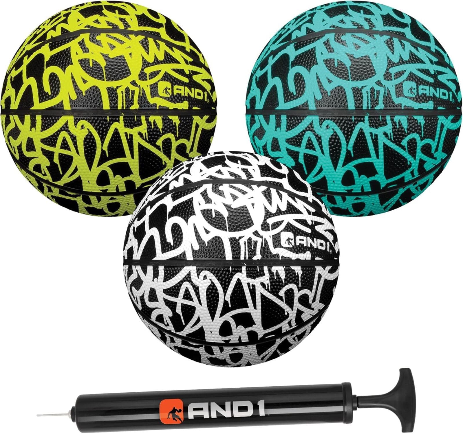 AND1 Mini Basketball 3-Pack - Size 3 (7 Inch) Easy to Grip, Youth Size, Deflated with Pump Included
