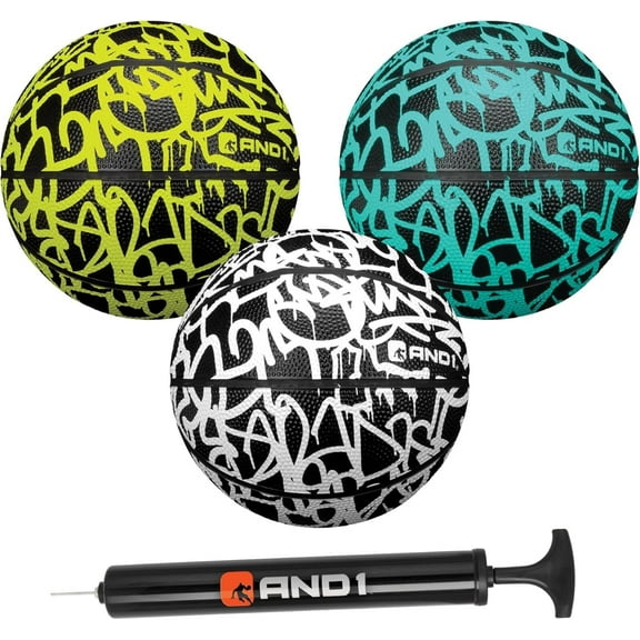 AND1 Mini Basketball 3-Pack - Size 3 (7 Inch) Easy to Grip, Youth Size, Deflated with Pump Included