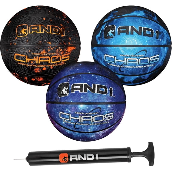 AND1 Mini Basketball 3-Pack - Size 3 (7 Inch) Easy to Grip, Youth Size, Deflated with Pump Included