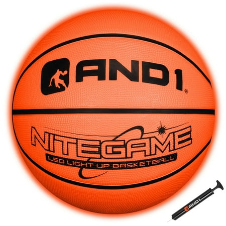 AND1 Nitegame LED Light Up Basketball - Size 7 (29.5"), for Outdoor/Indoor, Glow in The Dark, Sold Deflated