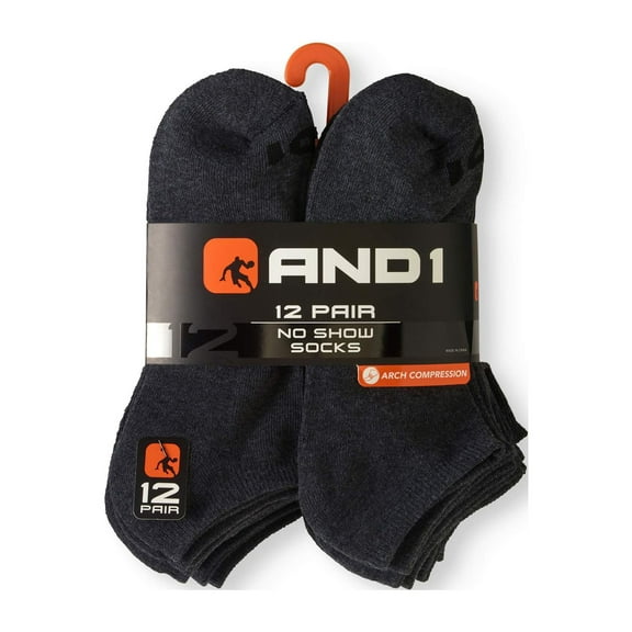 AND1 No Show Men's Socks, 12 Pack