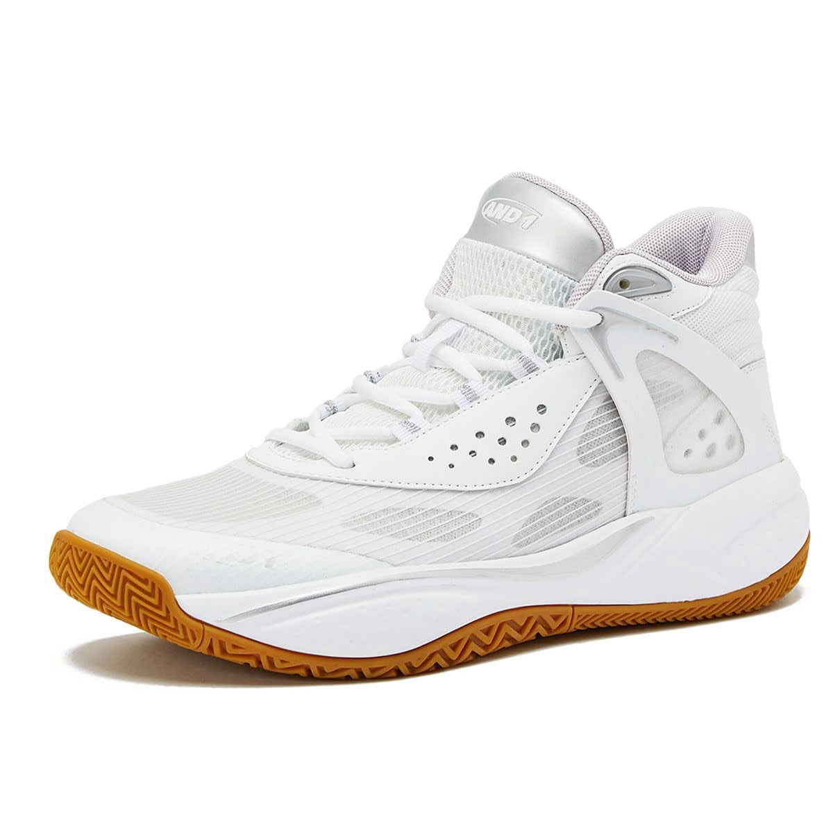 AND1 Revel Mid Mens Basketball Shoes, Indoor or Outdoor Basketball Sneakers for Men, Street or Court - White/Silver Grey, 10 Medium C30