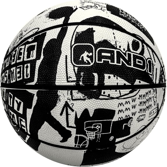 AND1 Street Art Rubber Basketball: Size 7 (29.5") Deep Channel Construction Streetball, for Indoor/Outdoor Use