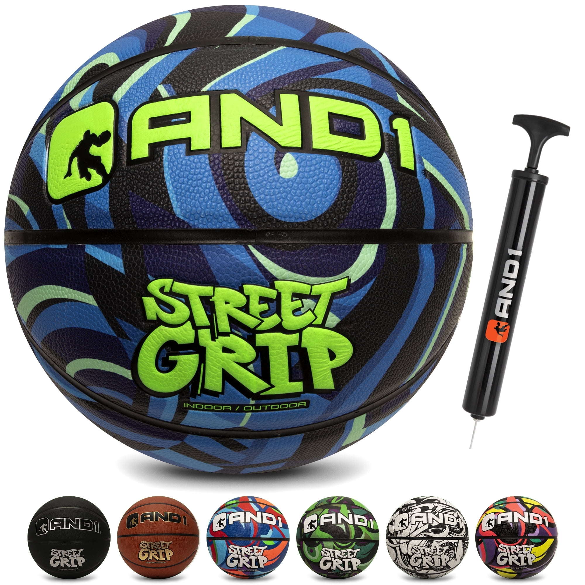 AND1 Street Grip Premium Composite Basketball & Pump, Blue, 29.5"