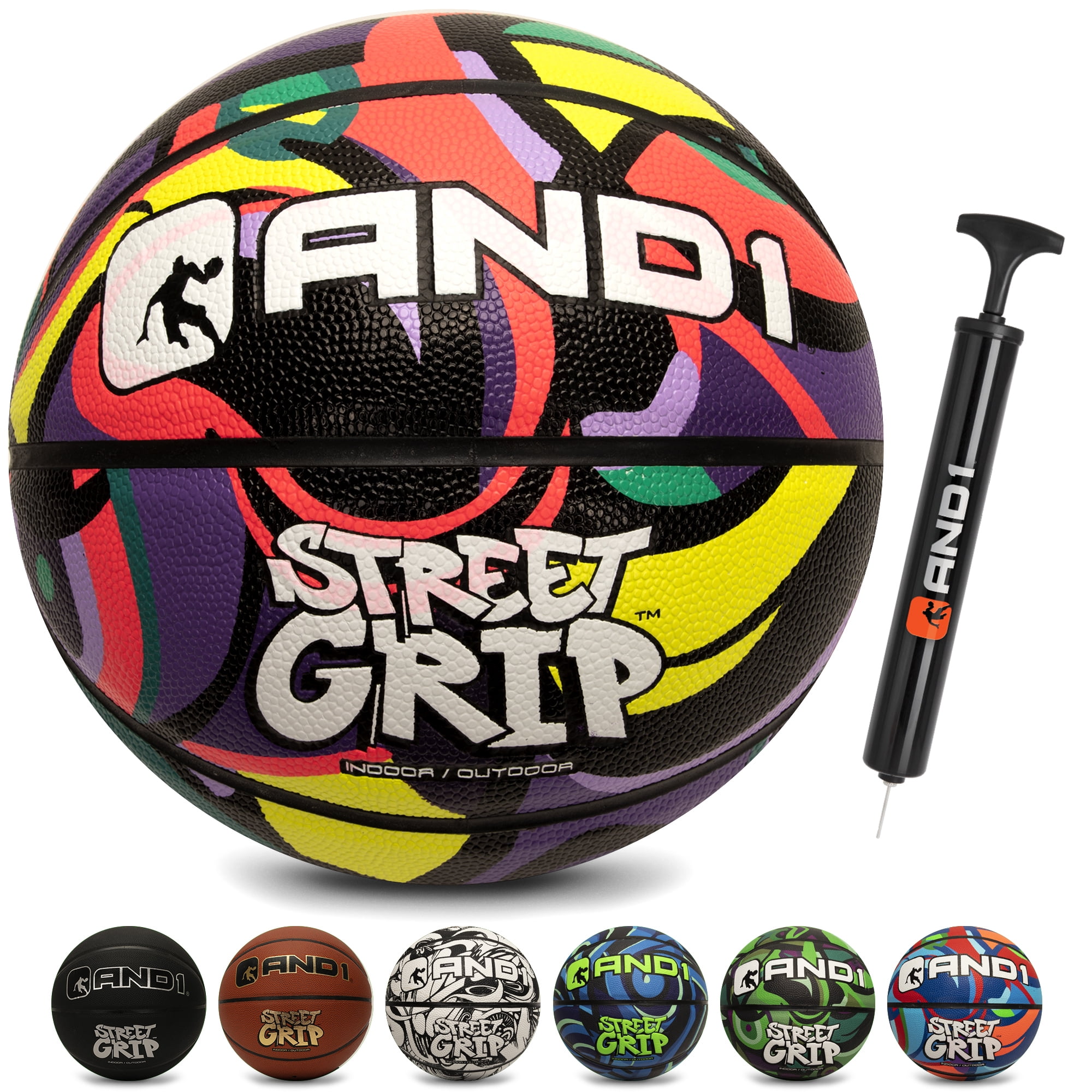 AND1 Street Grip Premium Composite Basketball & Pump, Coral & Volt, 29.5"