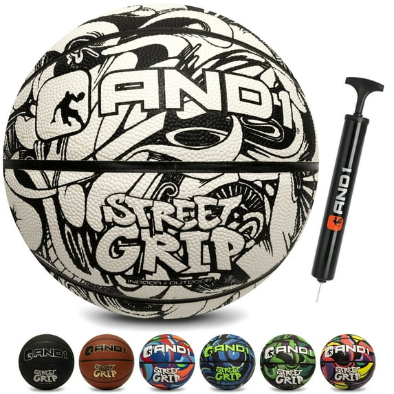 AND1 Street Grip Premium Composite Basketball & Pump, Official Size 7