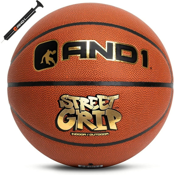 AND1 Street Grip Premium Composite Leather Basketball: Size 7 (29.5”) for Indoor/Outdoor, Includes Pump